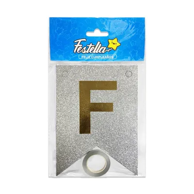 BANDERIN FELIZ CUMPLEAÑOS ESCARCHADO PLATEADO (PQTX12)