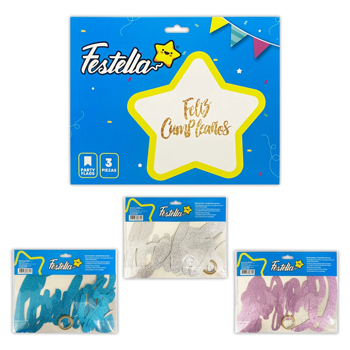 LETRERO FELIZ CUMPLEAÑOS ESCARCHADO (PQTX12)