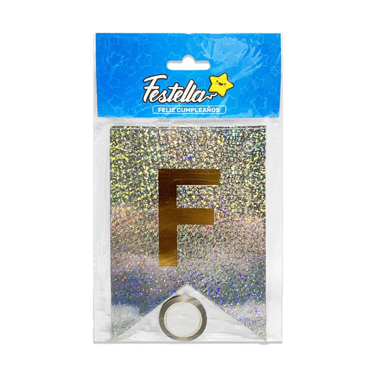 BANDERIN FELIZ CUMPLEAÑOS HOLOGRAMA PLATEADO (PQTX12)