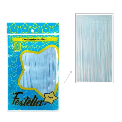 CORTINA DE FIESTA LISA AZUL PASTEL 1*2M (PQTX12)