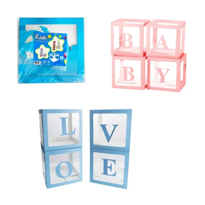 CAJA DECORATIVA PARA GLOBOS AZUL/ROSADO BABY/LOVE