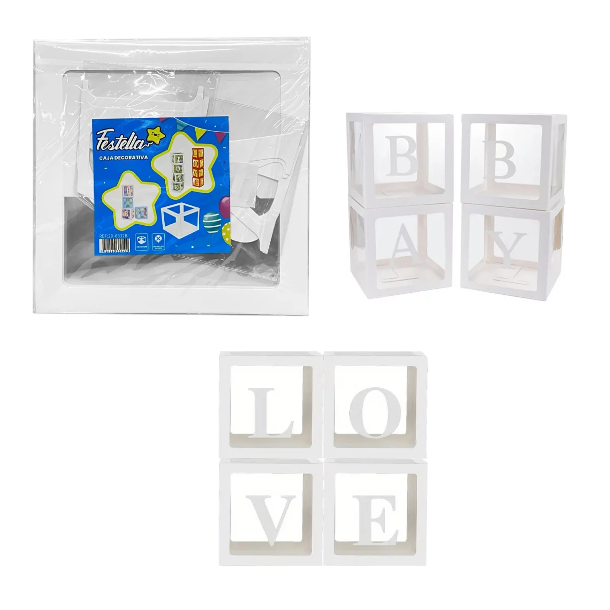 CAJA DECORATIVA PARA GLOBOS BLANCA BABY/LOVE