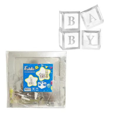 CAJA DECORATIVA PARA GLOBOS PLATEADA BABY/LOVE