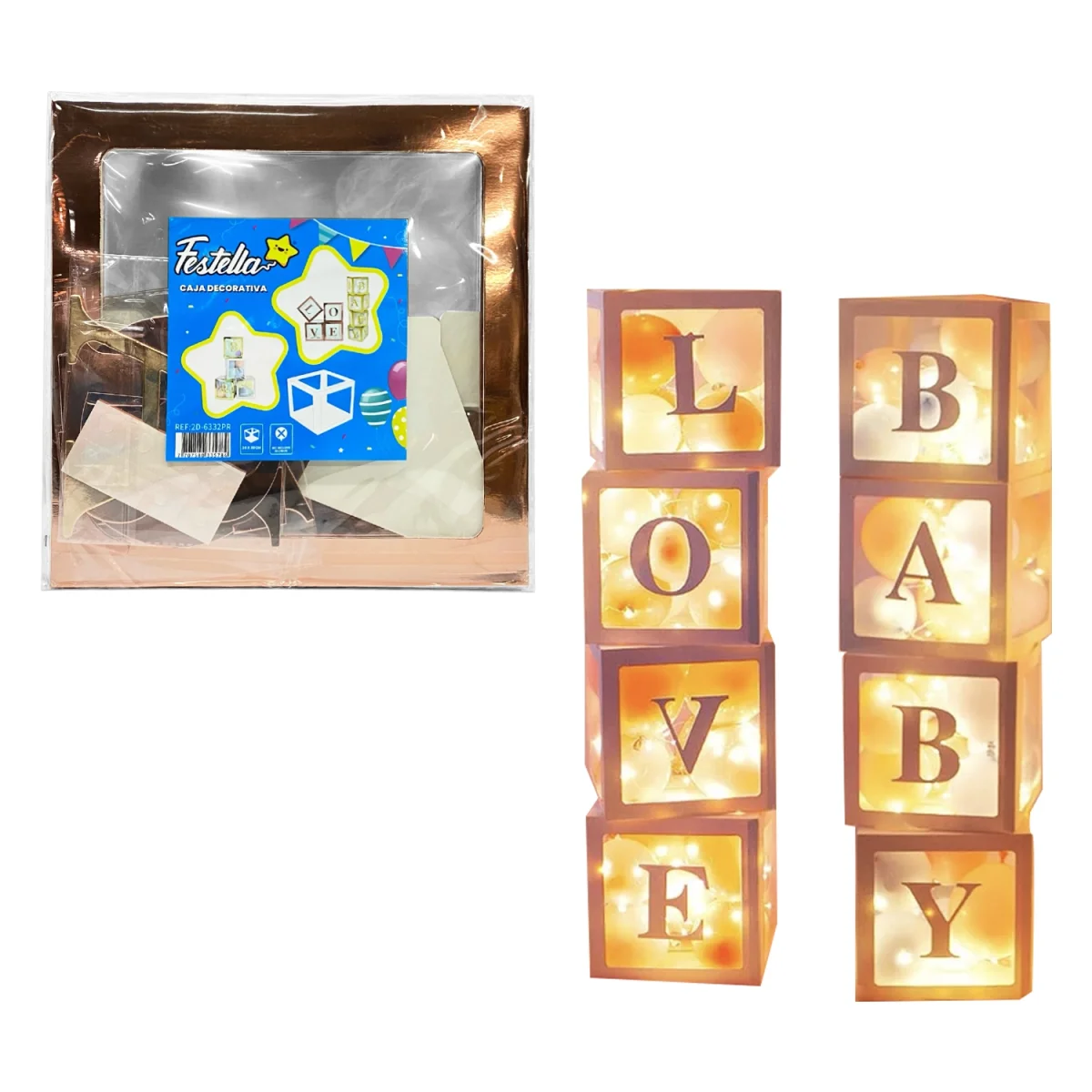 CAJA DECORATIVA PARA GLOBOS PALO ROSA BABY/LOVE