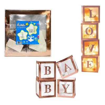 CAJA DECORATIVA PARA GLOBOS PALO ROSA BABY/LOVE
