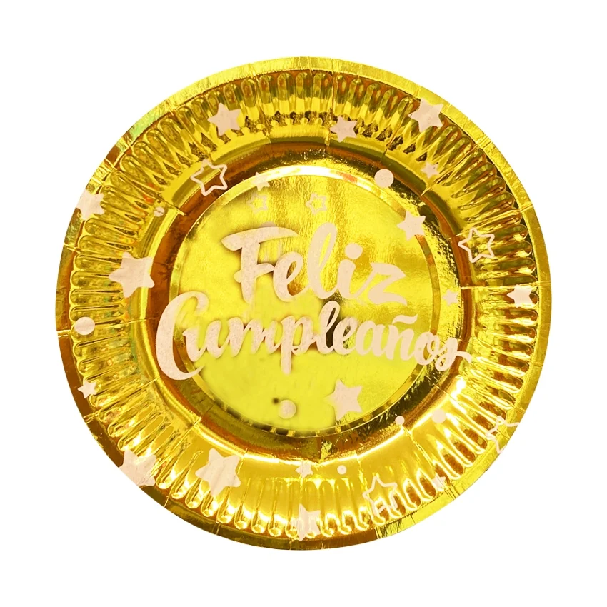 PLATO DE FIESTA FELIZ CUMPLEAÑOS X10 DORADO
