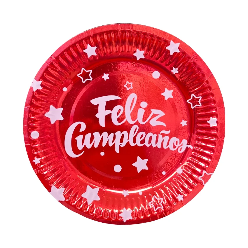 PLATO DE FIESTA FELIZ CUMPLEAÑOS X10 ROJO