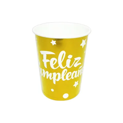 VASOS DE FIESTA FELIZ CUMPLEAÑOS DORADO X10 (PQTX10)