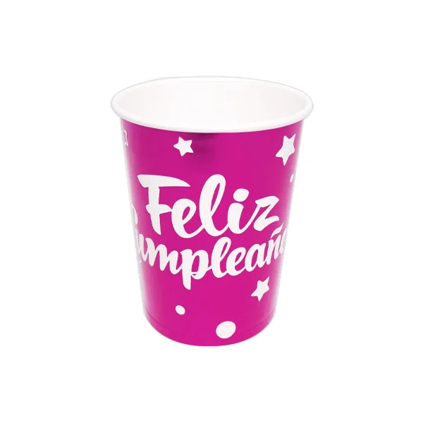 VASO DE FIESTA X10 FELIZ CUMPLEAÑOS FUCSIA