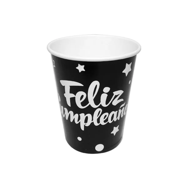 VASO DE FIESTA FELIZ CUMPLEAÑOS NEGRO X10 (PQTX10)