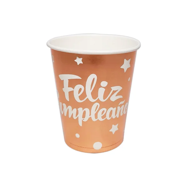 VASO DE FIESTA FELIZ CUMPLEAÑOS PALO ROSA X10 (PQTX10)