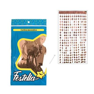 CORTINA DE FIESTA BOLAS 2M*1M PALO ROSA
