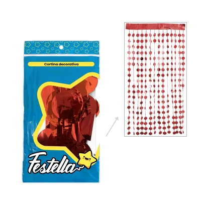 CORTINA DE FIESTA BOLAS 2M*1M ROJA