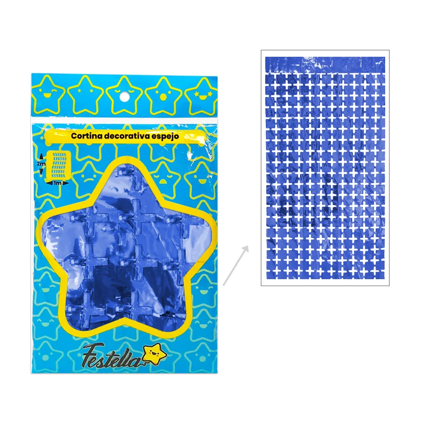 CORTINA DE FIESTA ESPEJO CUADRO PQ AZUL 1*2M (PQTX12)