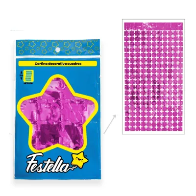 CORTINA DE FIESTA ESPEJO CUADRO PQ FUCSIA 1*2M (PQTX12)