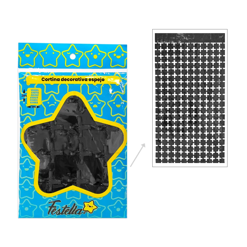 CORTINA DE FIESTA ESPEJO CUADRO PQ NEGRA 1*2M (PQTX12)