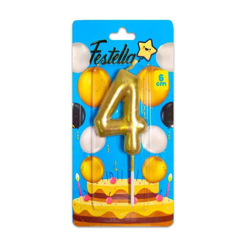 VELA NUMERO 6CM DORADA #4 (CJX12)