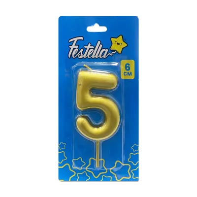 VELA NUMERO 6CM DORADA #5 (CJX12)