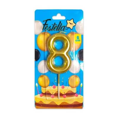 VELA NUMERO 6CM DORADA #8 (CJX12)