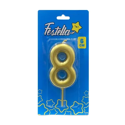 VELA NUMERO 6CM DORADA #8 (CJX12)