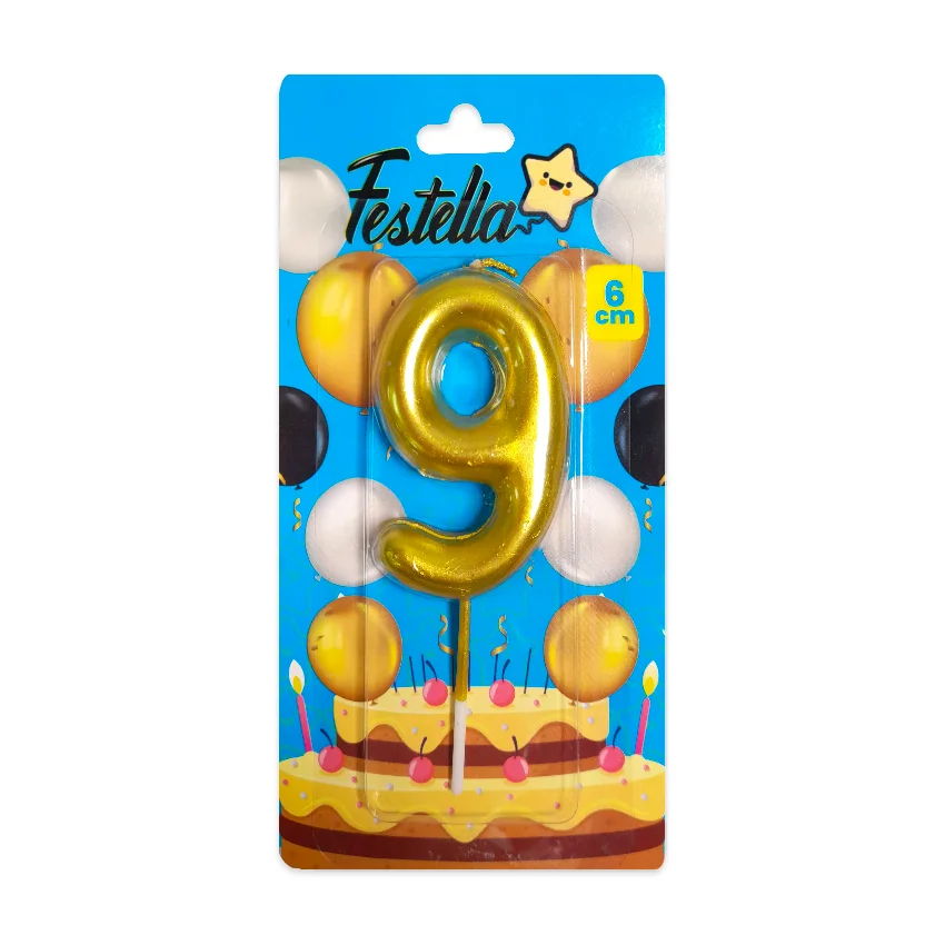 VELA NUMERO 6CM DORADA #9 (CJX12)