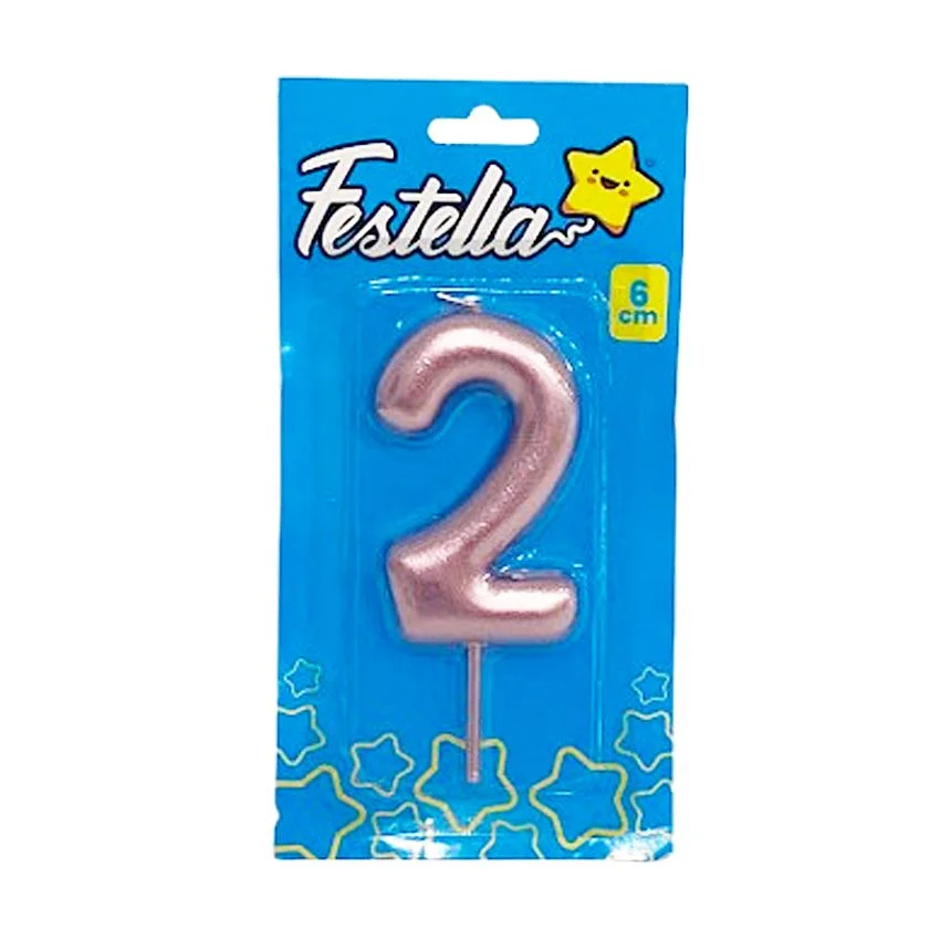 VELA NUMERO 6CM PALO ROSA #2 (CJX12)