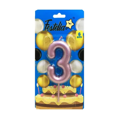 VELA NUMERO 6CM PALO ROSA #3 (CJX12)