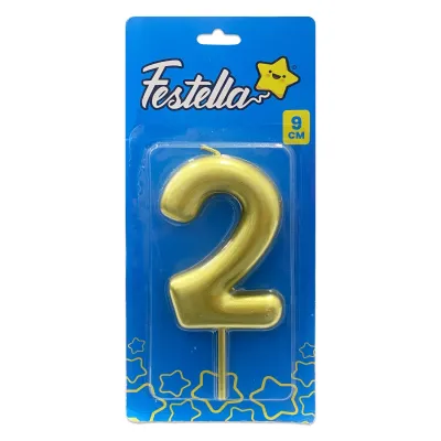 VELA NUMERO 9CM DORADA #2 (CJX12)