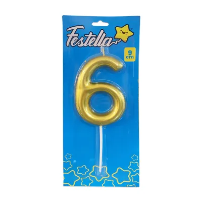 VELA NUMERO 9CM DORADA #6 (CJX12)