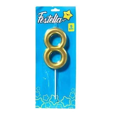 VELA NUMERO 9CM DORADA #8 (CJX12)