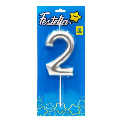 VELA NUMERO 9CM PLATEADA #2 (CJX12)