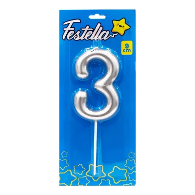 VELA NUMERO 9CM PLATEADA #3 (CJX12)
