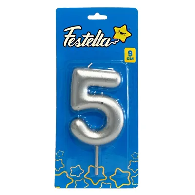 VELA NUMERO 9CM PLATEADA #5 (CJX12)