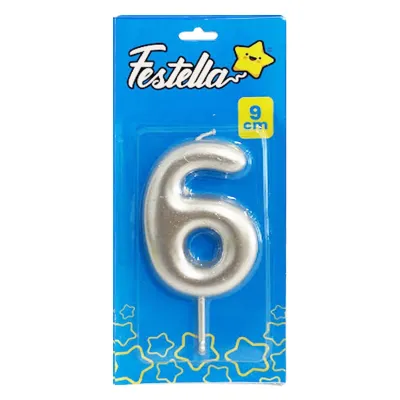 VELA NUMERO 9CM PLATEADA #6 (CJX12)