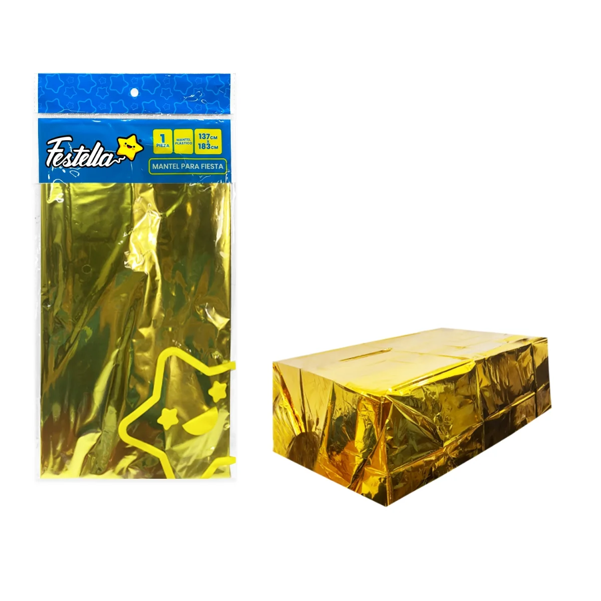 MANTEL DE FIESTA METALIZADO DORADO (PQTX10)