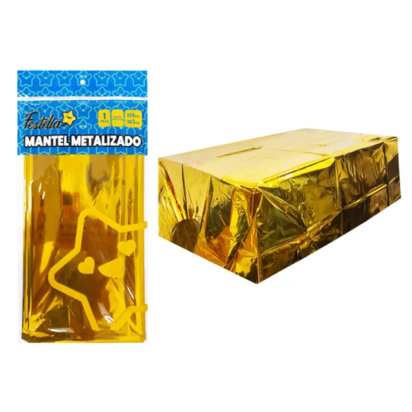 MANTEL DE FIESTA METALIZADO DORADO (PQTX10)