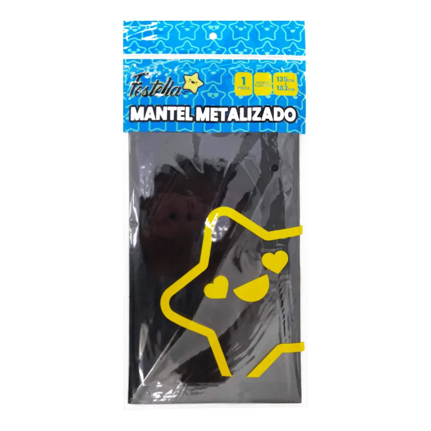 MANTEL DE FIESTA METALIZADO NEGRO (PQTX10)