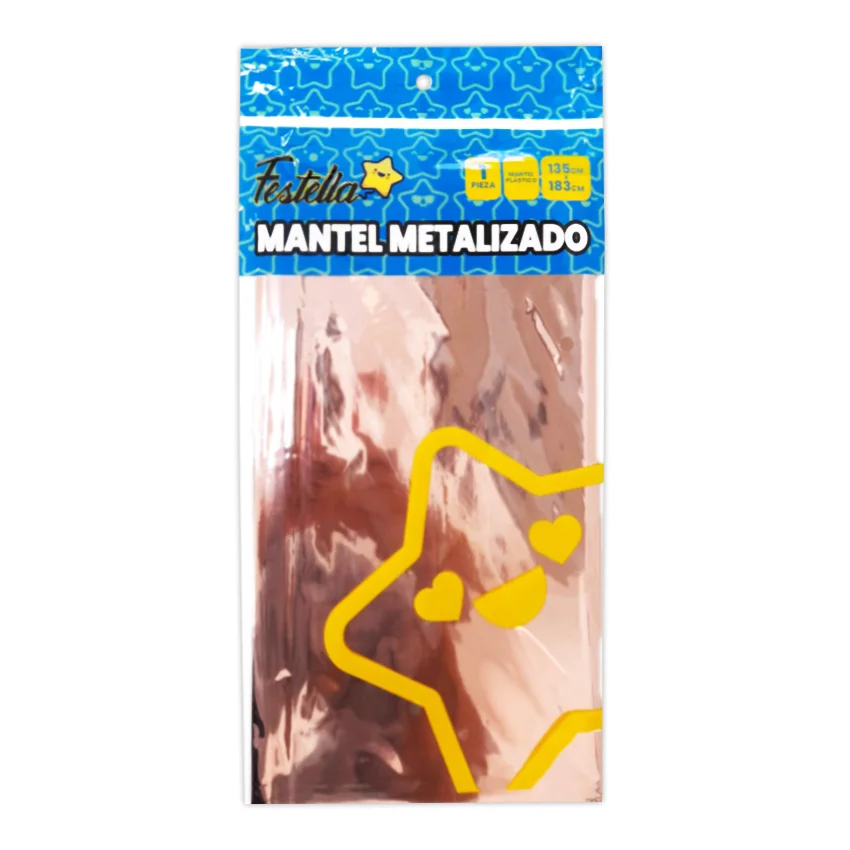 MANTEL DE FIESTA METALIZADO PALO ROSA (PQTX10)