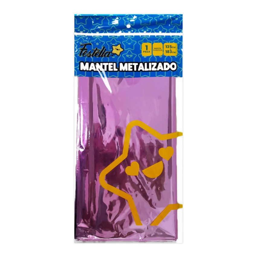 MANTEL DE FIESTA METALIZADO ROSADO (PQTX10)
