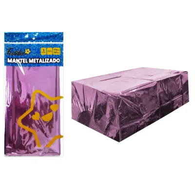 MANTEL DE FIESTA METALIZADO ROSADO (PQTX10)