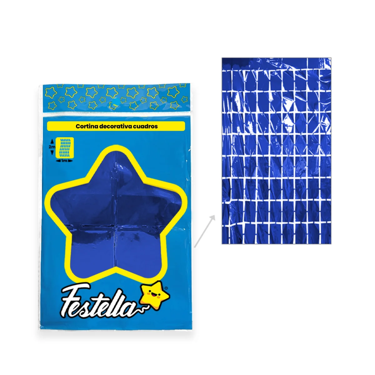 CORTINA DE FIESTA ESPEJO CUADRO GD AZUL 1*2M (PQTX12)