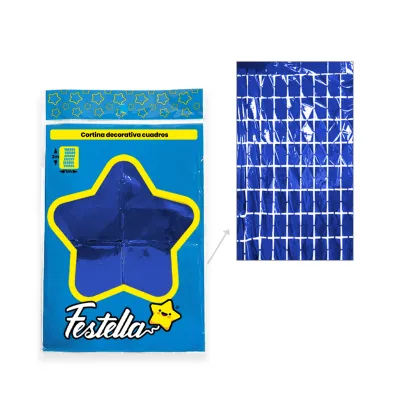 CORTINA DE FIESTA ESPEJO CUADRO GD AZUL 1*2M (PQTX12)