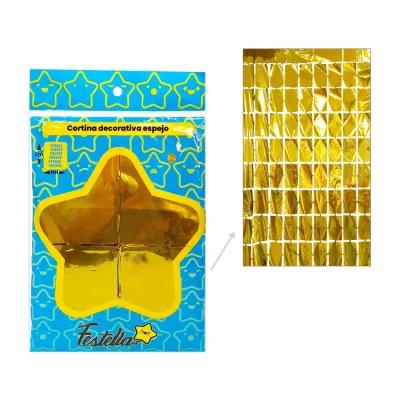 CORTINA DE FIESTA ESPEJO CUADRO GD DORADA 1*2M (PQTX12)
