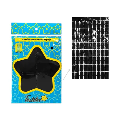 CORTINA DE FIESTA ESPEJO CUADRO GD NEGRA 1*2M (PQTX12)