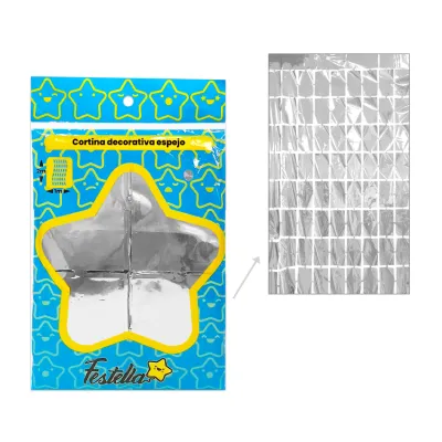 CORTINA DE FIESTA ESPEJO CUADRO GD PLATEADA 1*2M (PQTX12)