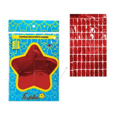 CORTINA DE FIESTA ESPEJO CUADRO GD ROJA 1*2M (PQTX12)