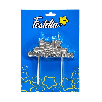VELA FELIZ CUMPLEAÑOS PLATEADA 4CM (CJX12)