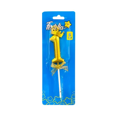 VELA NUMERO 6CM DORADA #1 (CJX12)
