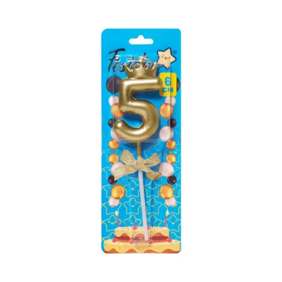 VELA NUMERO 6CM DORADA #5 (CJX12)