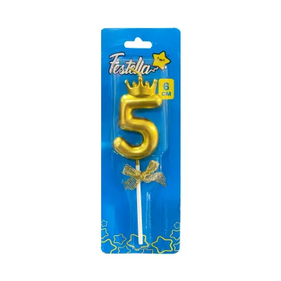 VELA NUMERO 6CM DORADA #5 (CJX12)